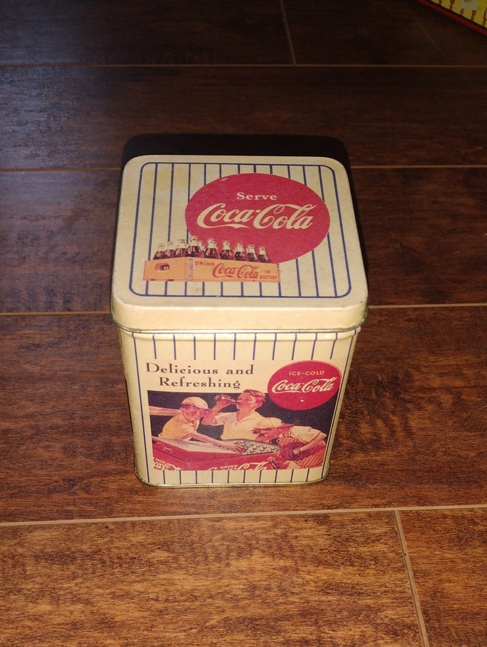 Coca Cola Cream and Red Retro Metal Storage Tin